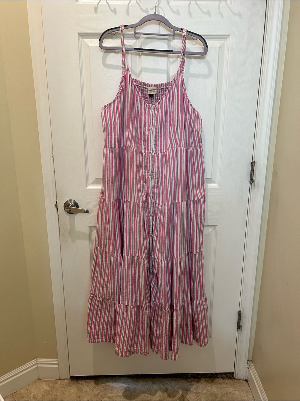 Universal Thread: 2X - Pink and White Striped Tiered Sundress
